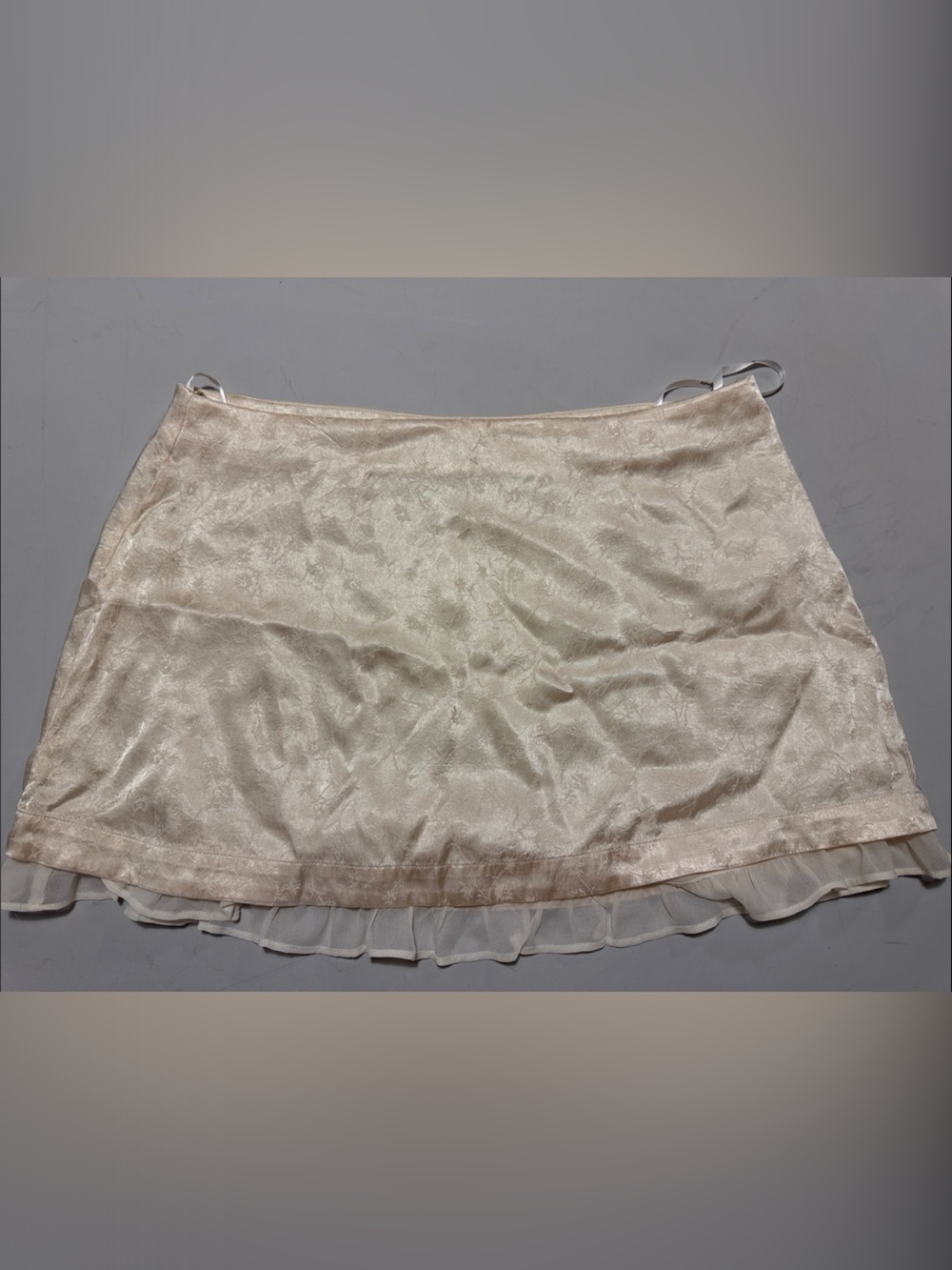 For Love & Lemons Silky Cream Satin Mini Skirt with Ruffle Trim